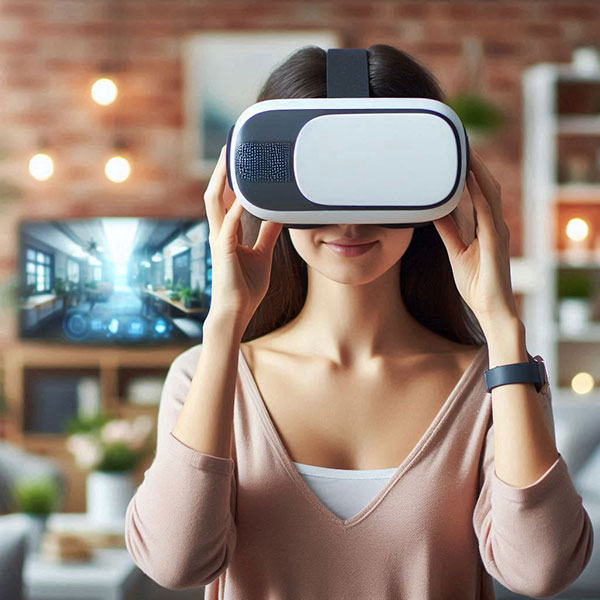 Η κοπέλα που φοράει VR για εικονική περιήγηση